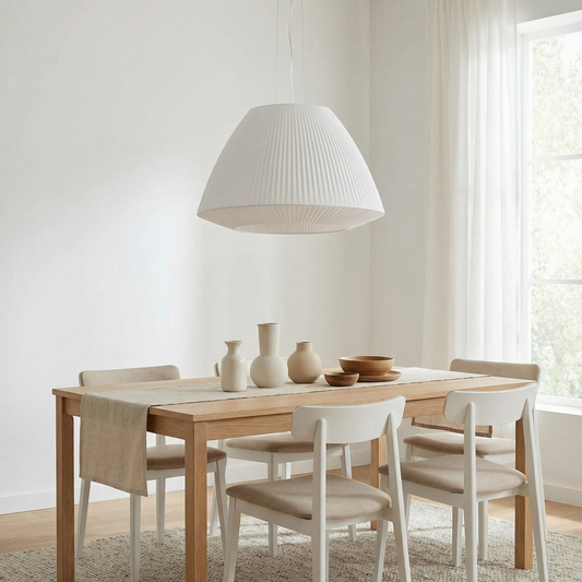 Kroonluchter met wit geplooide stof design voor woonkamer – modèle Elaria