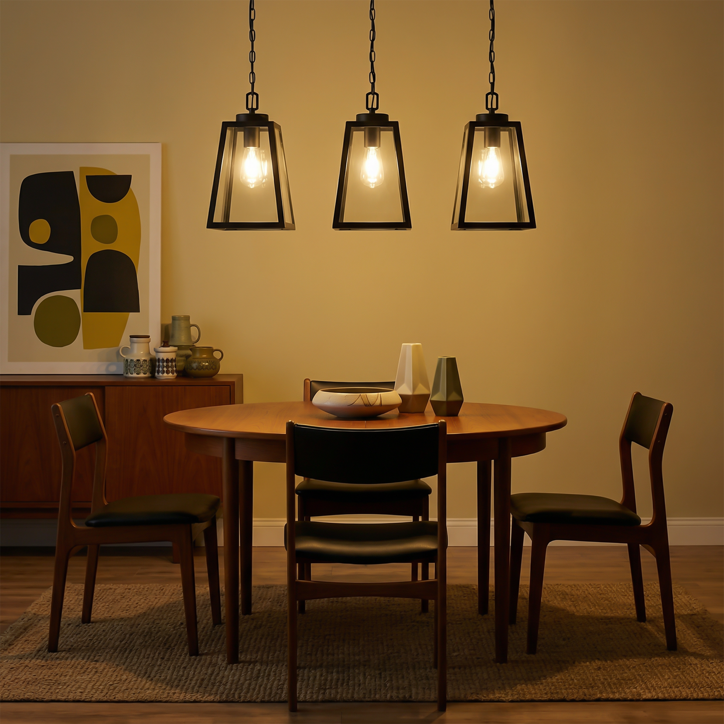 Hanglamp in smeedijzer en zwart glas voor eetkamer – Noircelest