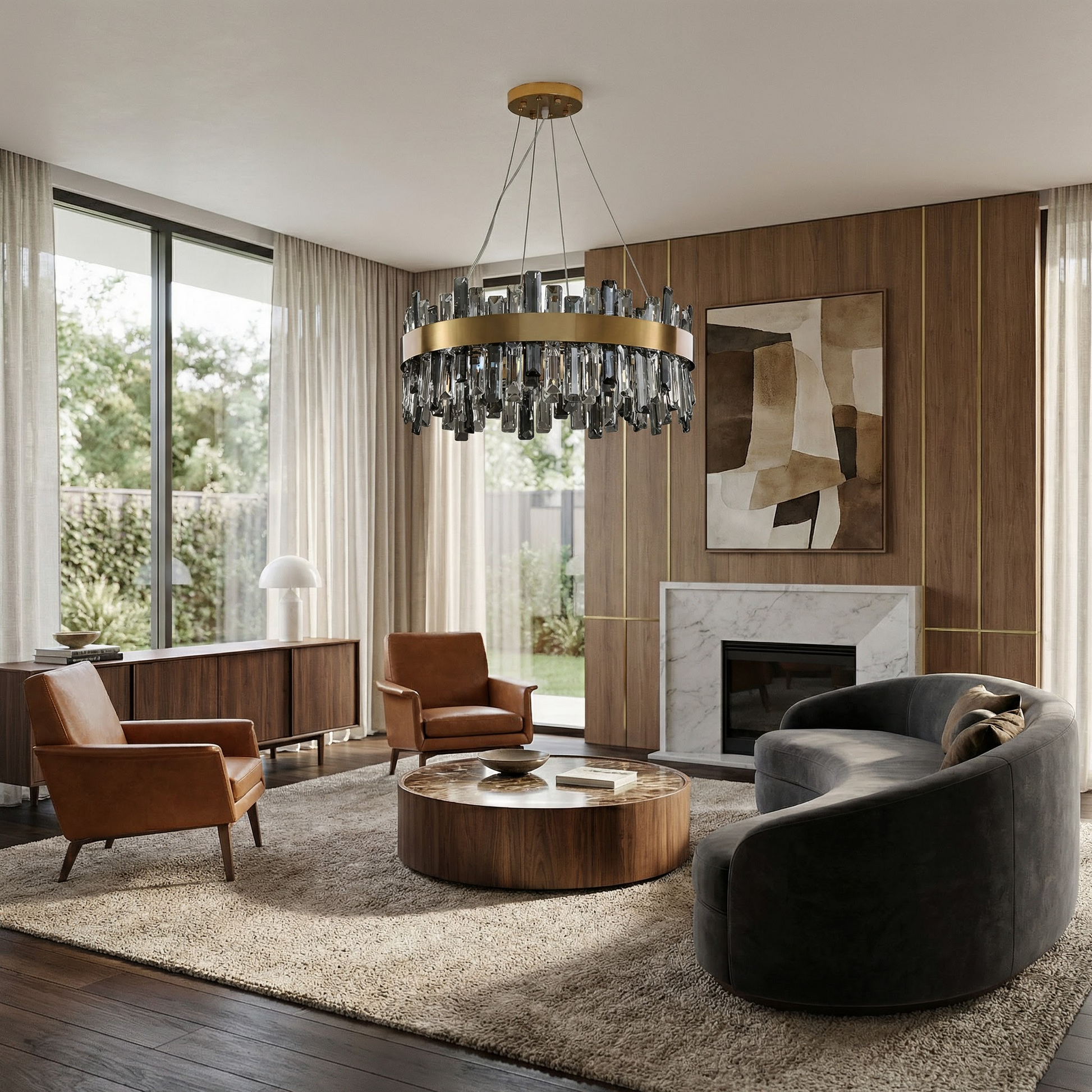 Circulaire Gouden Kristallen Kroonluchter Hoge Glans Koninklijk Design – Vella