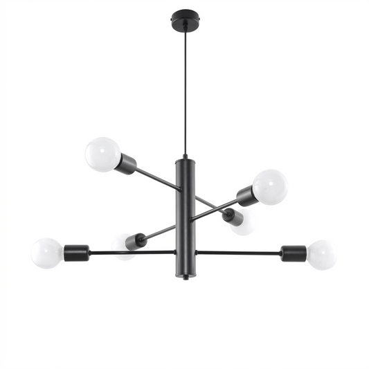Lustre industriel noir 6 lampes salon – Modèle Neravio