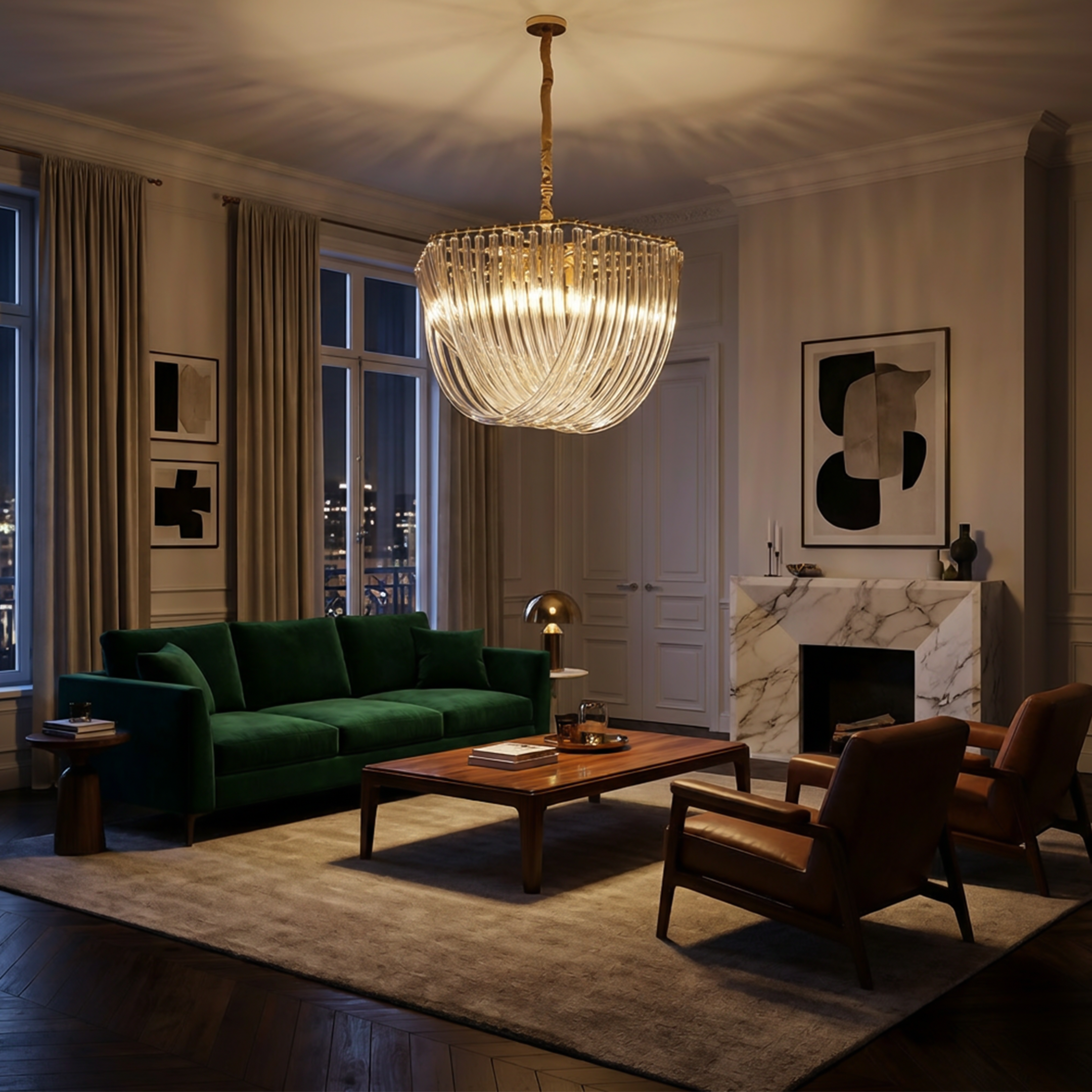 Lustre moderne en verre en forme de U pour salon – Auralise