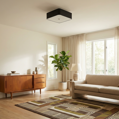Vierkante plafondlamp wit textiel voor woonkamer – Modèle Orféal