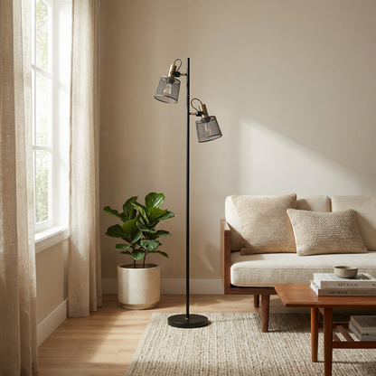 Zwart aluminium LED-vloerlamp met dubbele kop – Tavela
