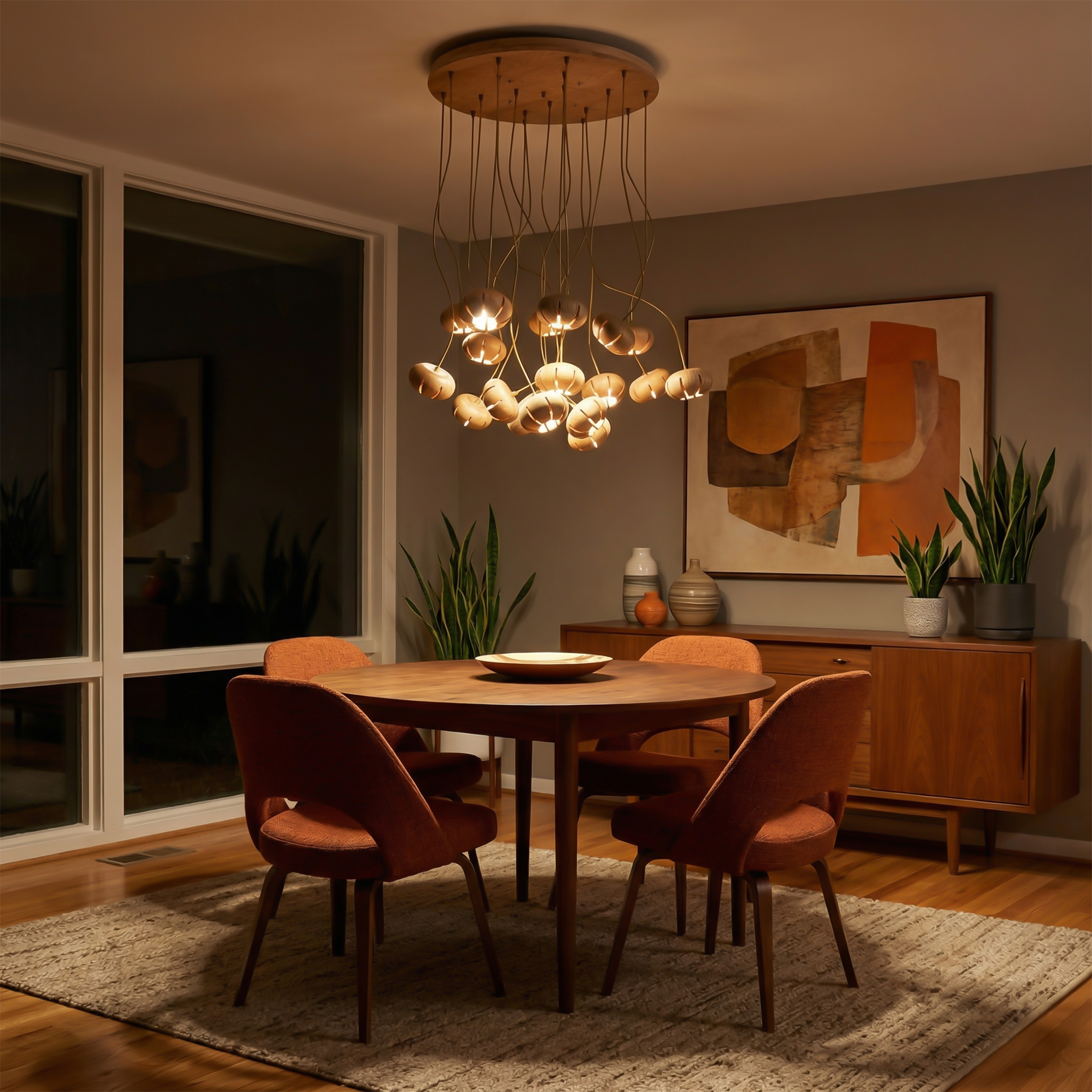 Hanglamp in hout met bloemen voor elegante ruimtes – Orvaline