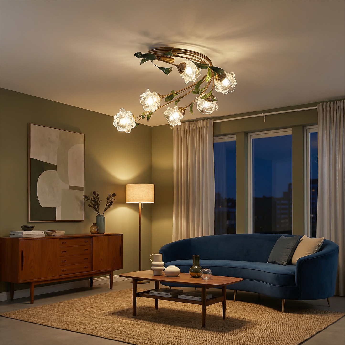 Plafondlamp Bloempatroon Chic Glas en Metaal – Eliova