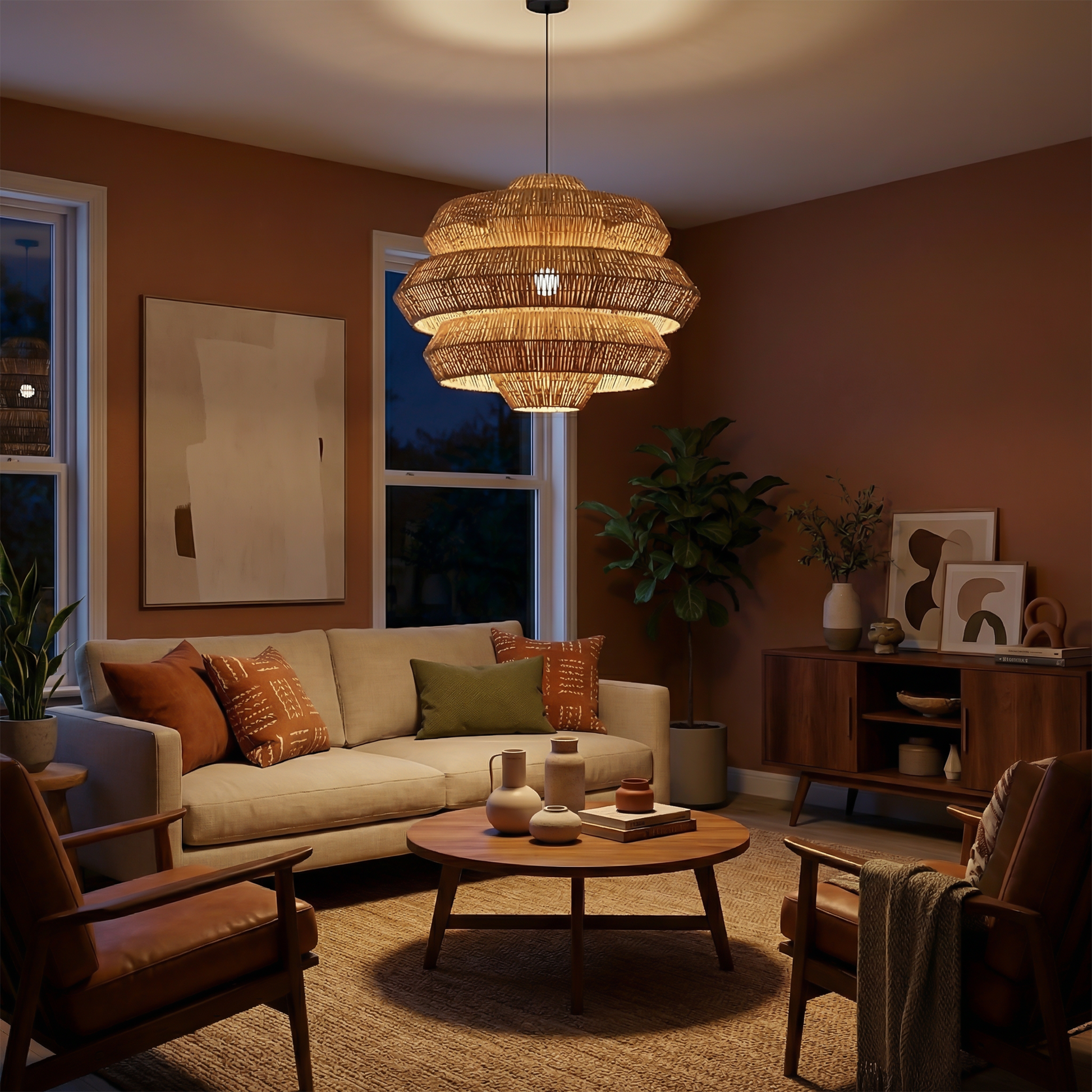 Suspension in gevlochten rotan Wabi-Sabi stijl voor eetkamer – Naiadis