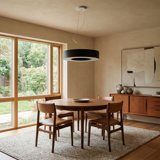 Minimalistisch zwart rond plafondlicht woonkamer – Modèle Noxeral