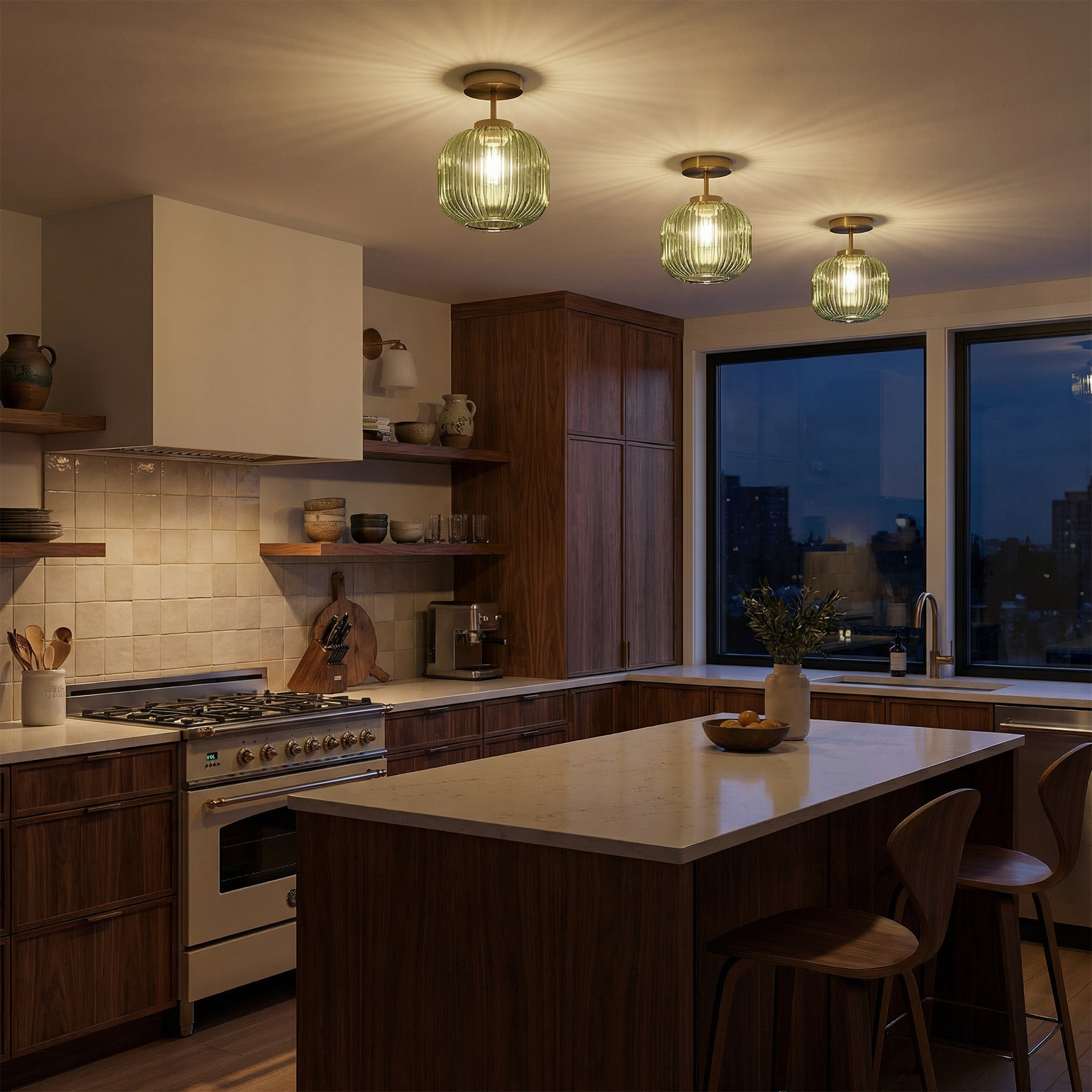 Retro gestreepte glazen plafondlamp voor woonkamer en gang – Crescianea