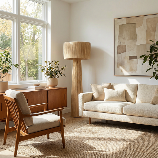 Vloerlamp Gevlochten Riet Japanse Stijl – Kansora