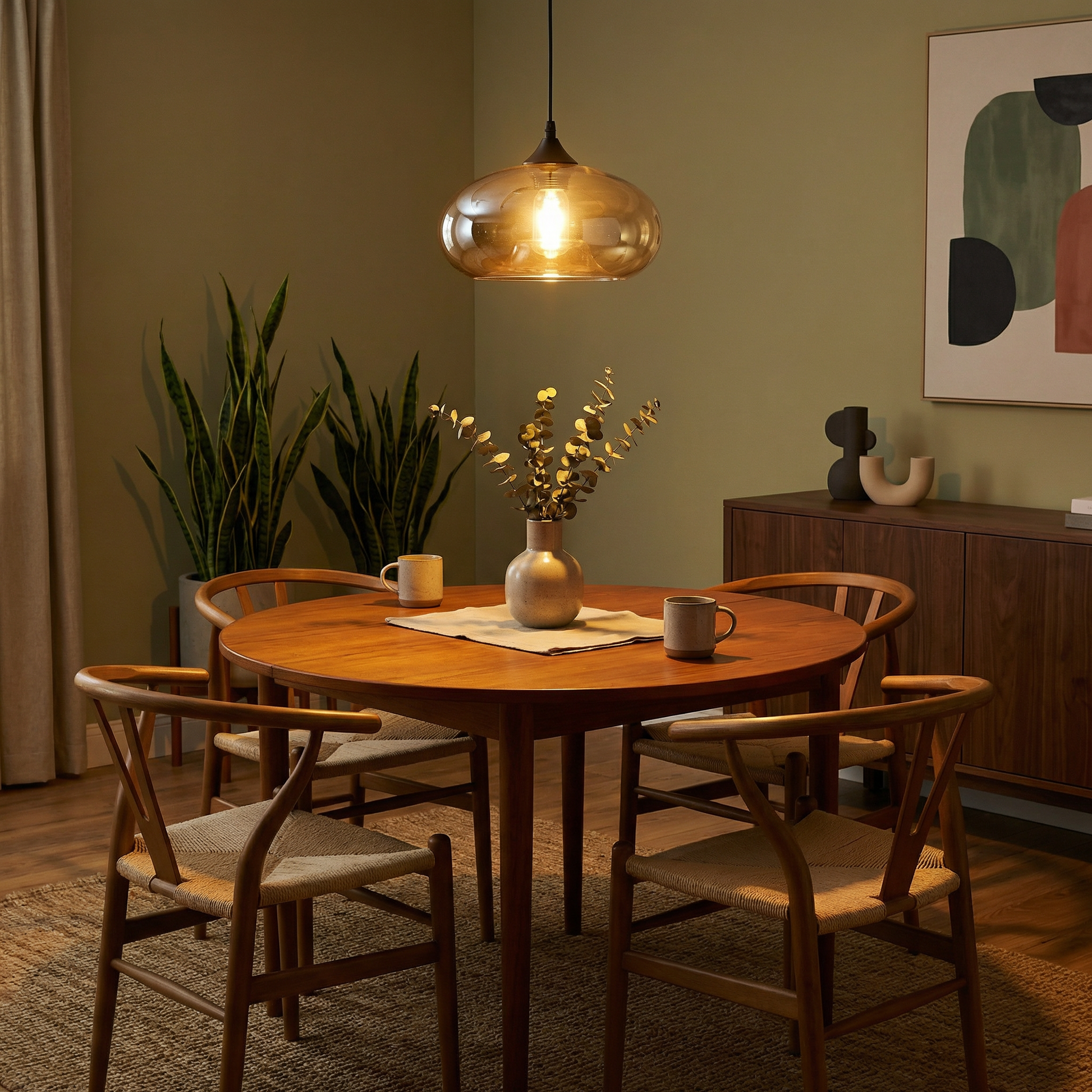 Hanglamp met ruimtelijk design en amberkleurig glas – Stella