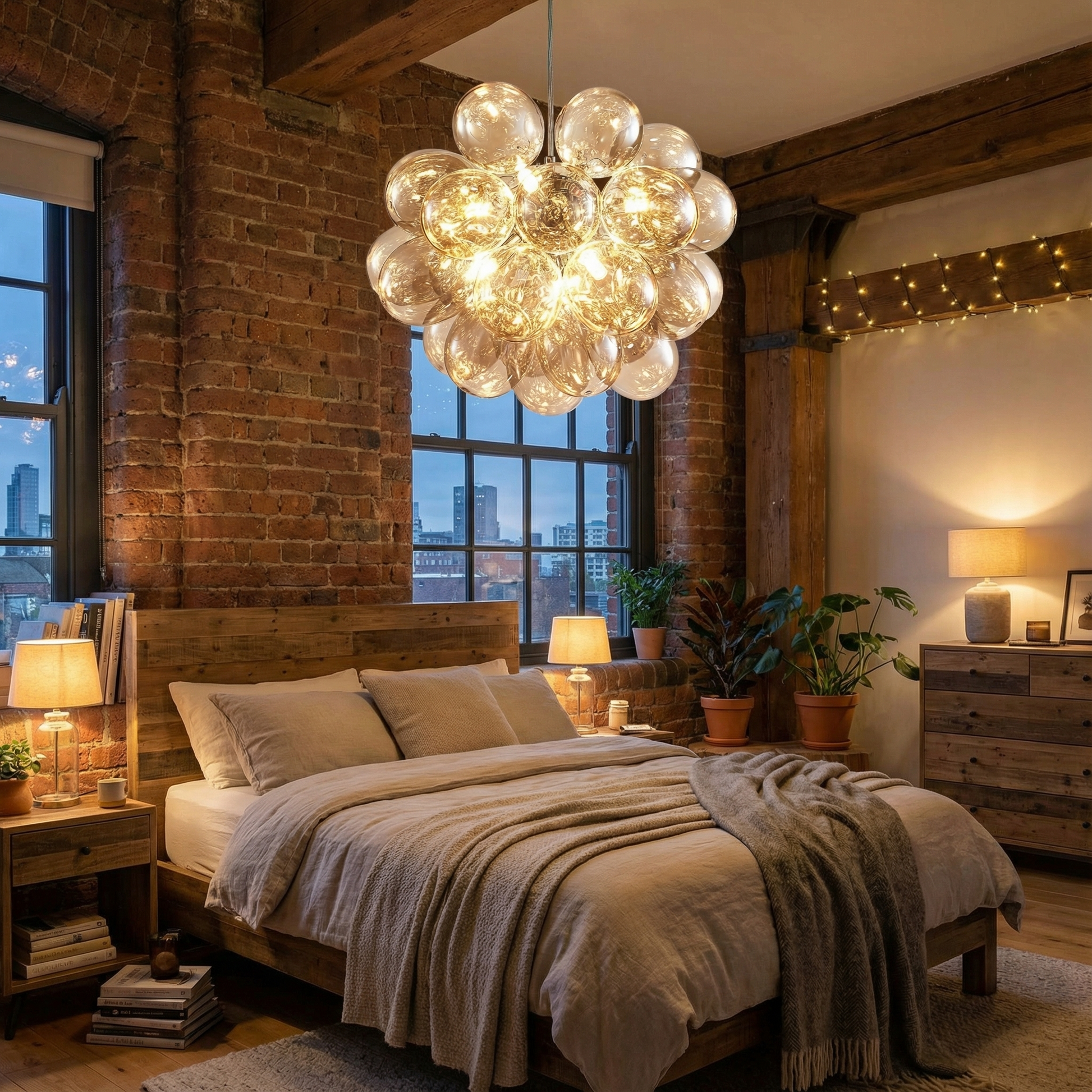 Kroonluchter Geblazen Glas Donkerbeige voor Woonkamer – Orbalique