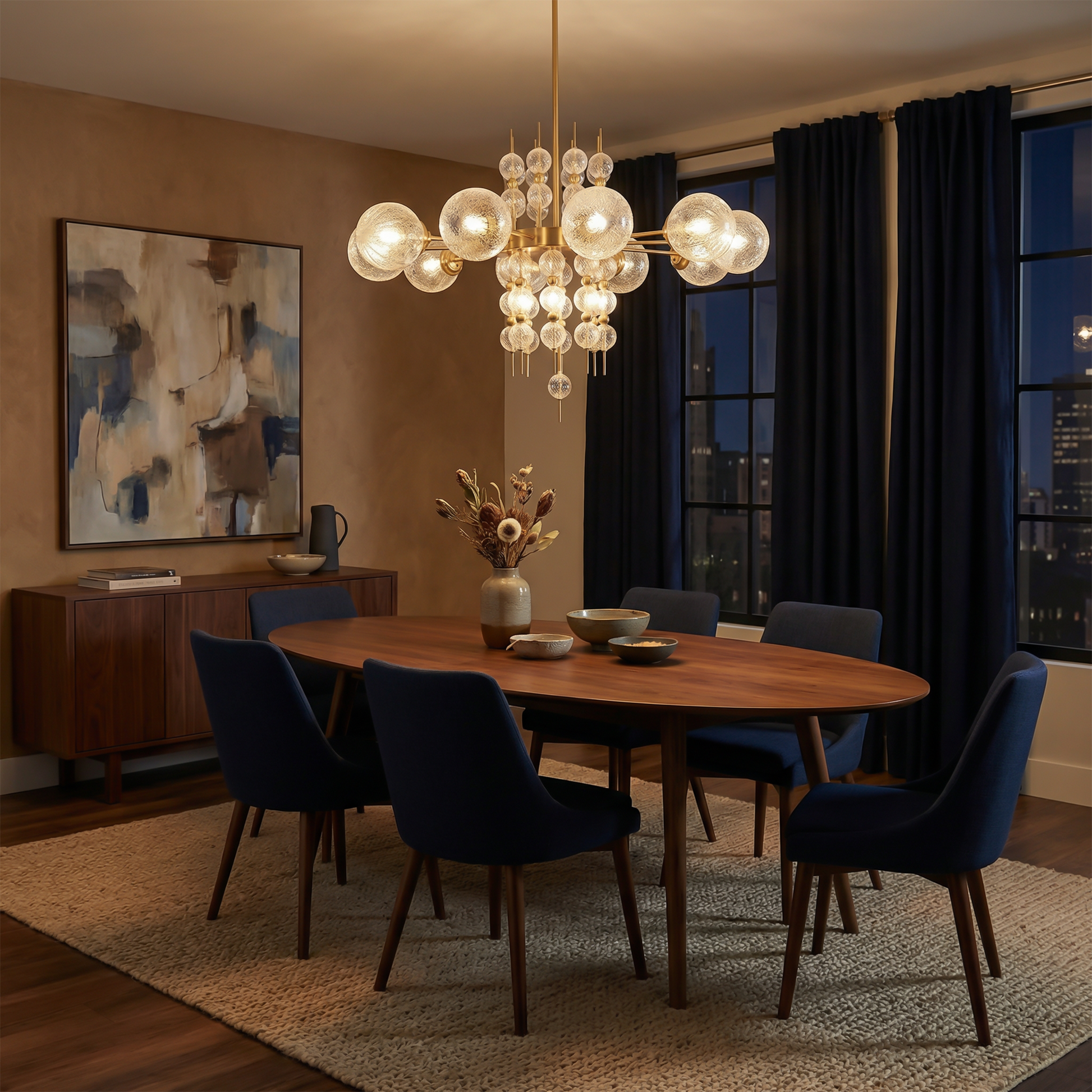 Hanglamp van geverfd staal en verguld glas voor woonkamer en keuken – Aurelice