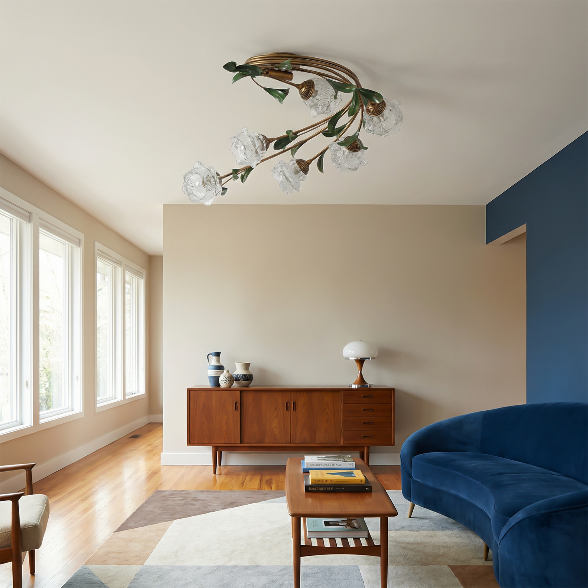 Plafondlamp Bloempatroon Chic Glas en Metaal – Eliova