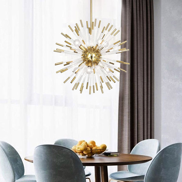 Lustre moderne en métal doré et verre cristal pour salons – Stellario