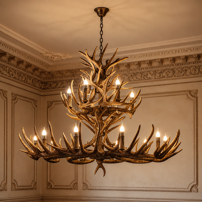 Lustre Bois de Cerf en Résine, Style Chalet Américain — Floreo
