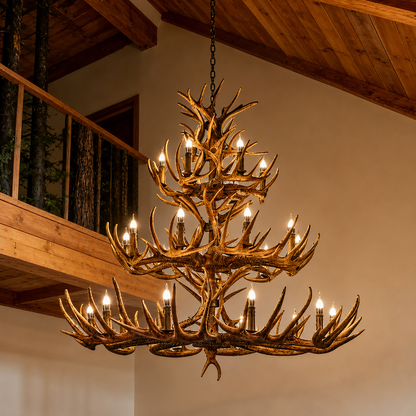 Lustre Bois de Cerf en Résine, Style Chalet Américain — Floreo