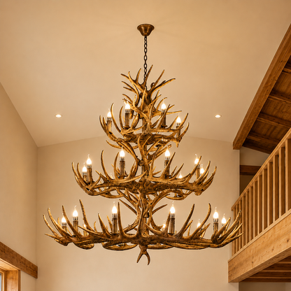 Lustre Bois de Cerf en Résine, Style Chalet Américain — Floreo