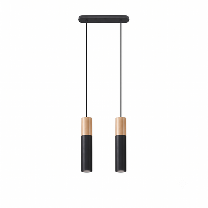 Suspension noire bois moderne 2 feux – Modèle Norvane