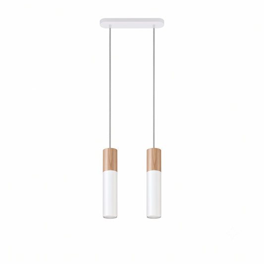 Scandinavische witte houten hanglamp 2 lichten – Avelios