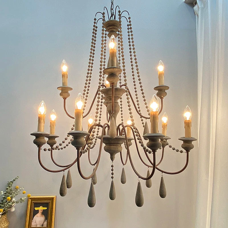 Vintage wit houten kroonluchter voor woonkamer – Elarisia