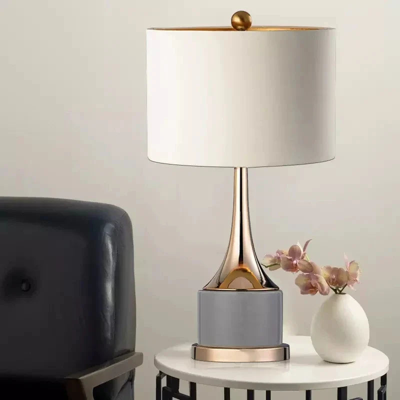 Bedside Lamp Vénusia refined design with gilded iron body and white fabric shade - view 9