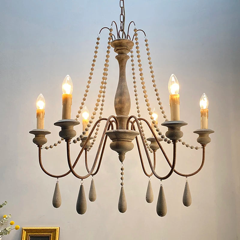 Vintage wit houten kroonluchter voor woonkamer – Elarisia