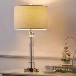 Contemporary Bedside Lamp Lunara in Crystal and Steel with White Fabric Shade - View 8