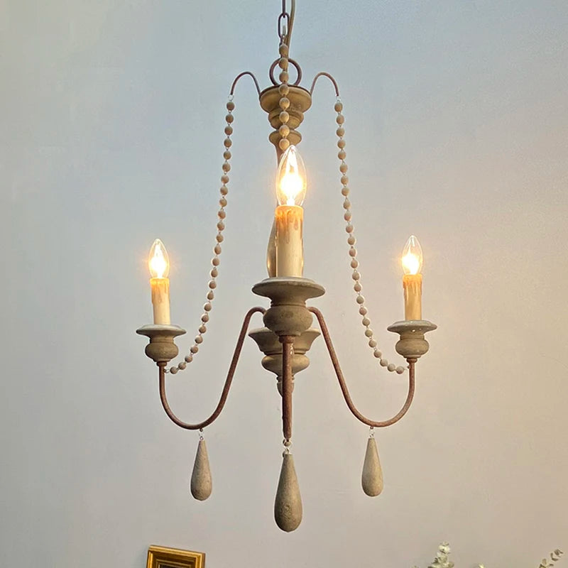 Vintage wit houten kroonluchter voor woonkamer – Elarisia