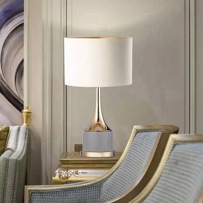 Bedside Lamp Vénusia refined design with gilded iron body and white fabric shade - view 5