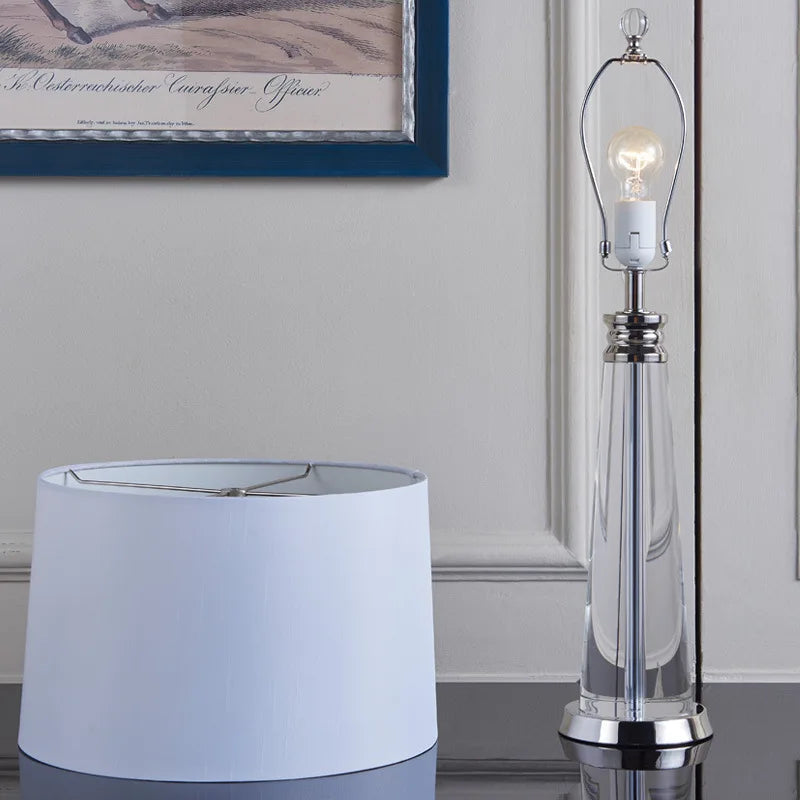 Contemporary Bedside Lamp Lunara in Crystal and Steel with White Fabric Shade - View 7