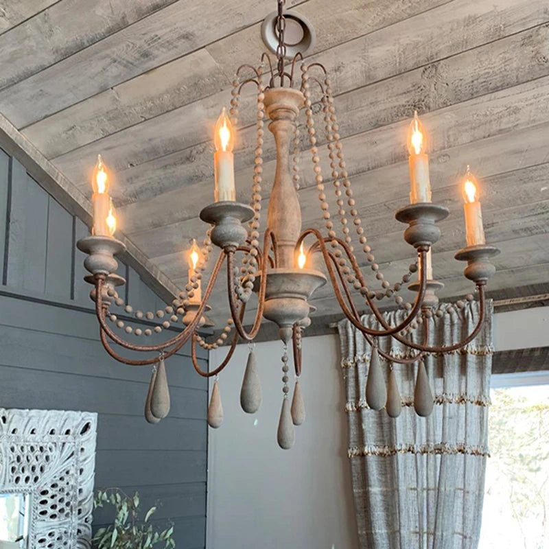 Vintage wit houten kroonluchter voor woonkamer – Elarisia