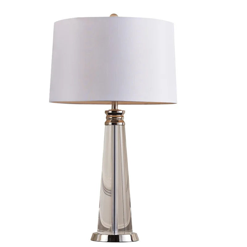 Contemporary Bedside Lamp Lunara in Crystal and Steel with White Fabric Shade - View 11
