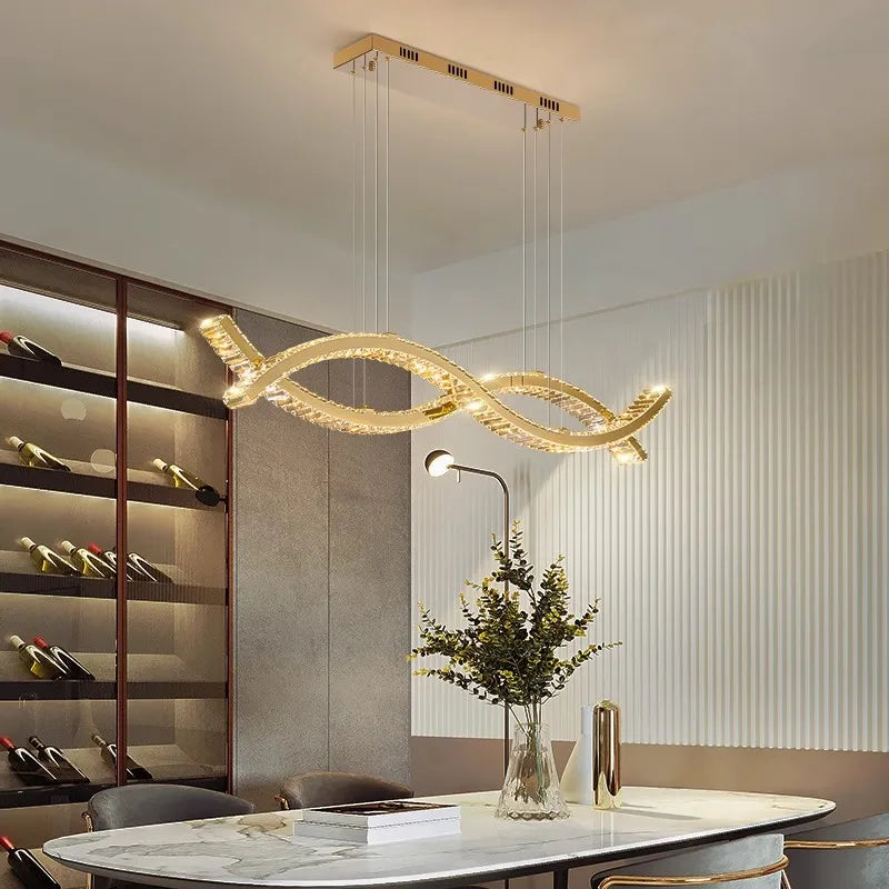 Suspension elegante verre lumineux cristal dore Evos ambiance chic - vue 1