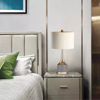 Bedside Lamp Vénusia refined design with gilded iron body and white fabric shade - view 4
