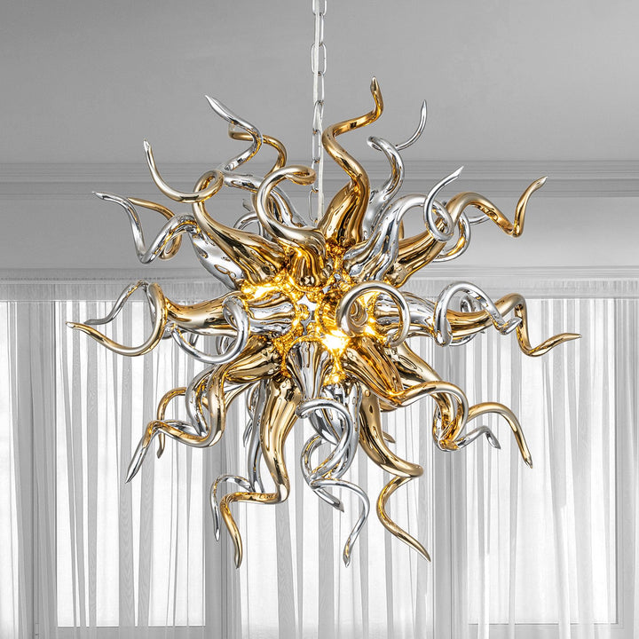 Lustre en verre soufflé doré et argenté – Solstize