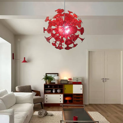 Kroonluchter in rood geblazen glas voor woonkamer – Spherelumia
