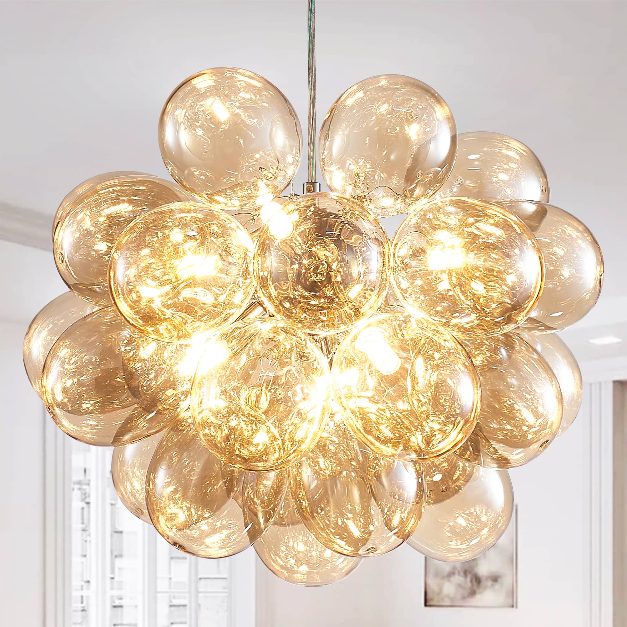 Kroonluchter in donkerbeige geblazen glas voor woonkamer – Orbalique
