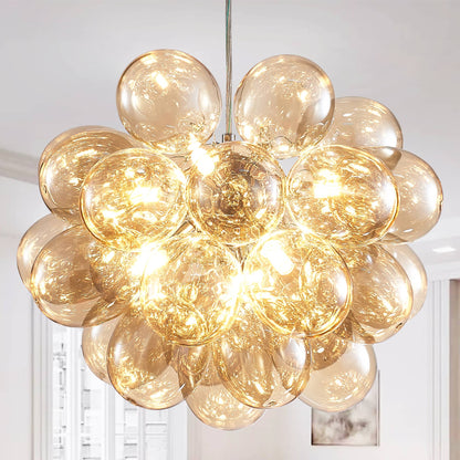 Kroonluchter in donkerbeige geblazen glas voor woonkamer – Orbalique