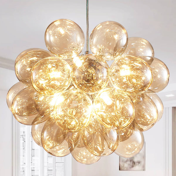 Lustre en Verre Soufflé Beige Foncé pour Salon – Orbalique