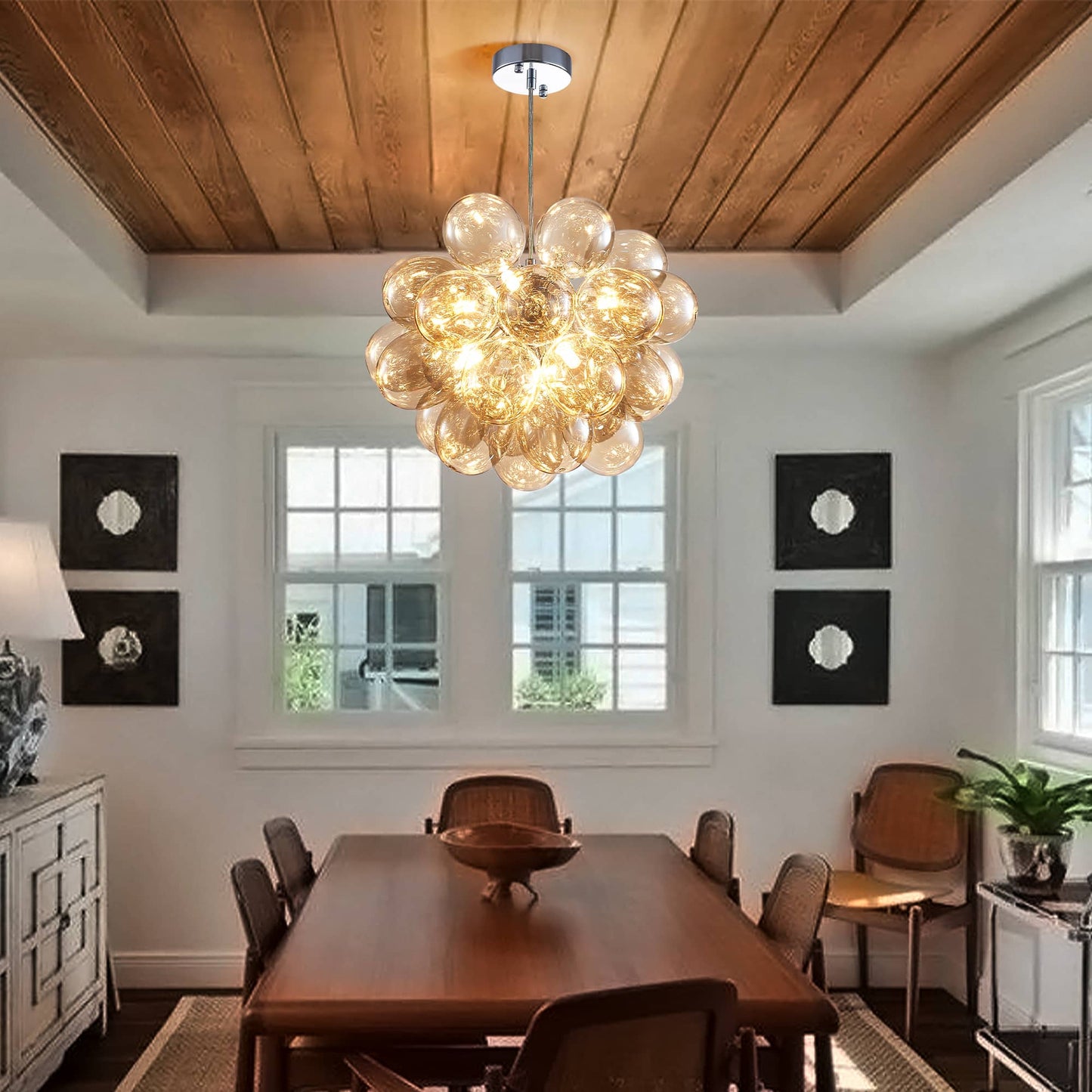 Kroonluchter in donkerbeige geblazen glas voor woonkamer – Orbalique