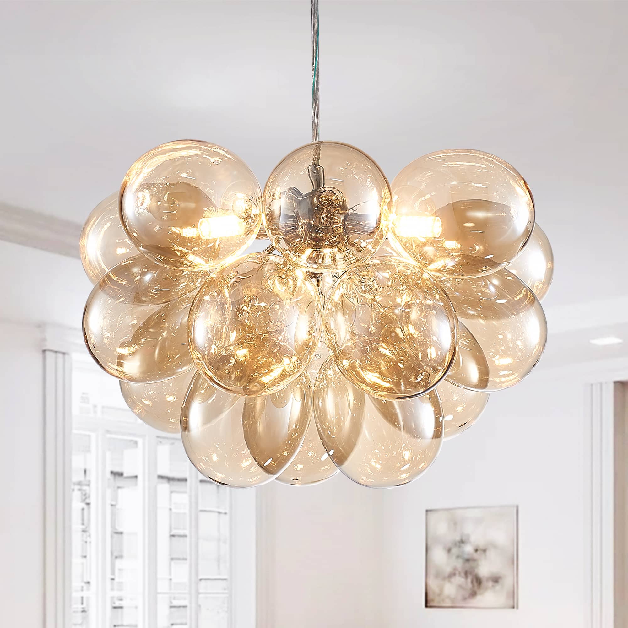 Kroonluchter in donkerbeige geblazen glas voor woonkamer – Orbalique