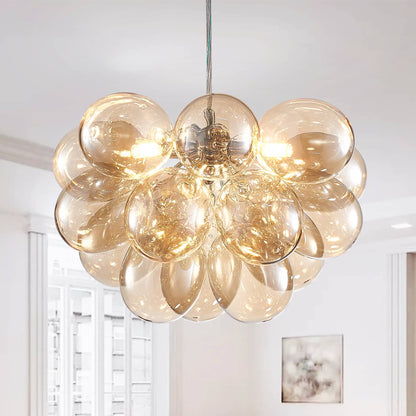 Kroonluchter in donkerbeige geblazen glas voor woonkamer – Orbalique