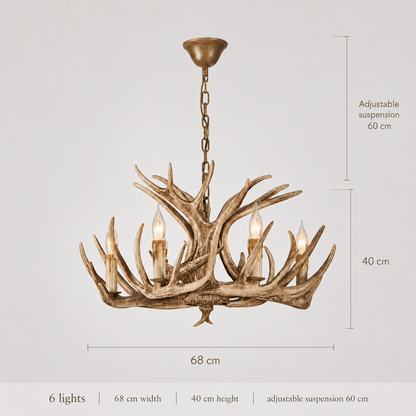 Lustre Bois de Cerf en Résine, Style Chalet Américain — Floreo