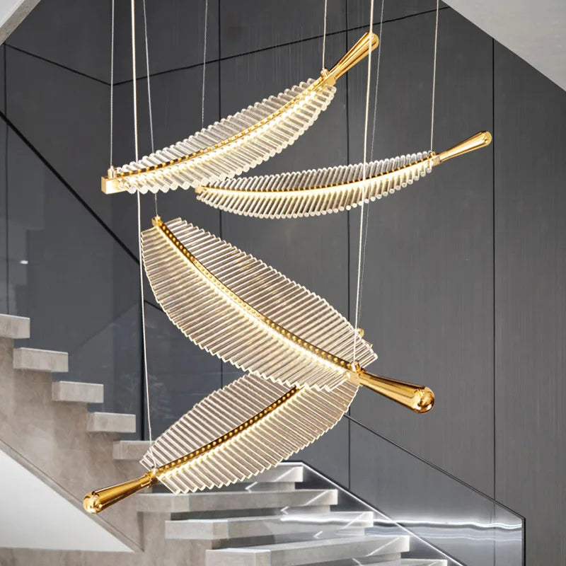 Moderne LED Kristallen Kroonluchter met Bladmotief voor Woonkamer en Trap – Caeluxia