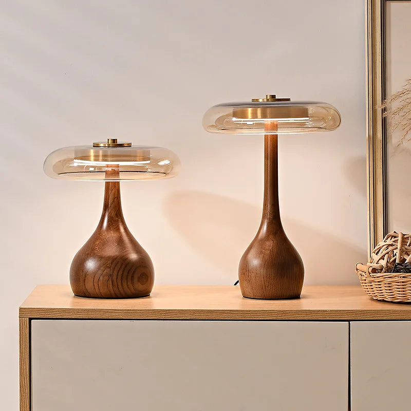Lampe de Bureau en Bois et Verre Cuivré pour Chambre – Maderique