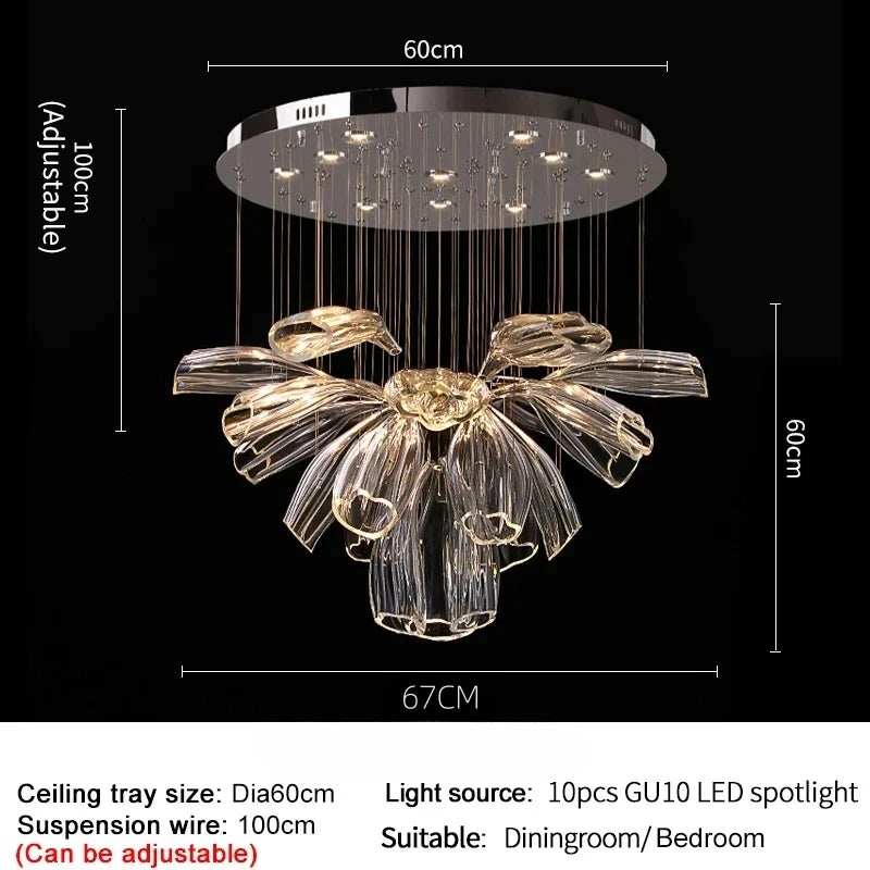Lustre Cristal Moderne et Acier pour Salon – Mirellia