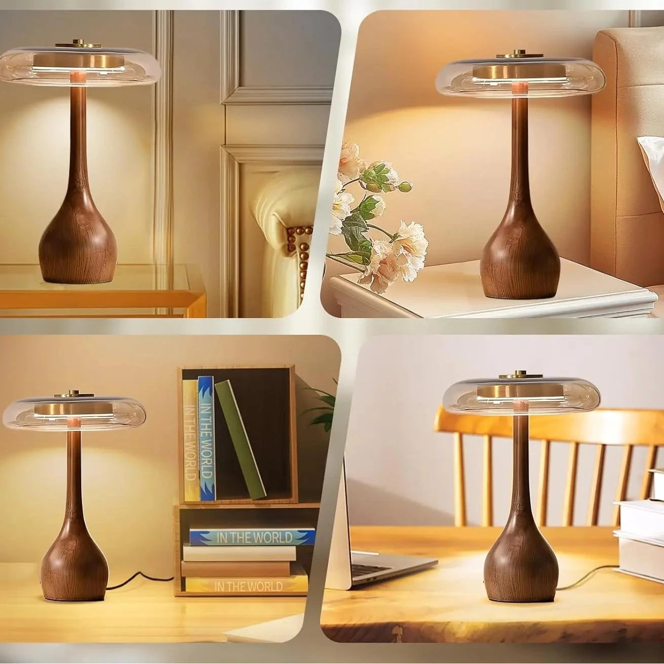 Lampe de Bureau en Bois et Verre Cuivré pour Chambre – Maderique