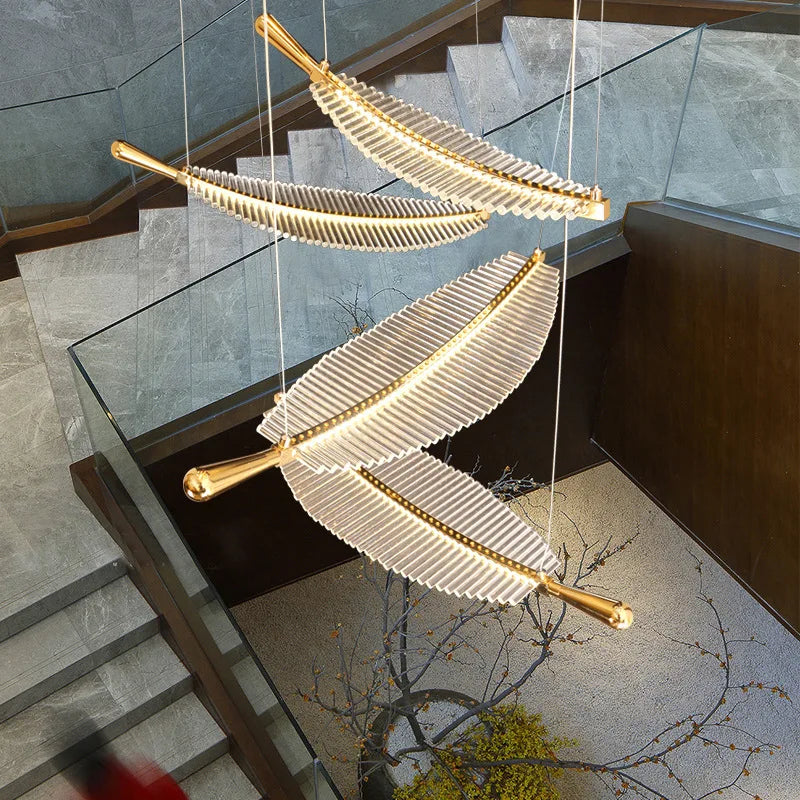 Moderne LED Kristallen Kroonluchter met Bladmotief voor Woonkamer en Trap – Caeluxia