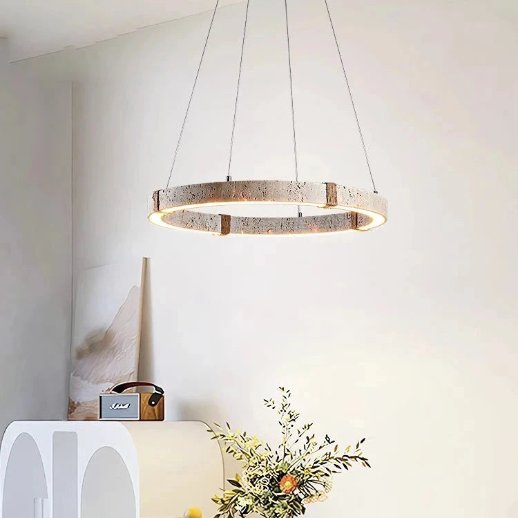 Eigentijdse kroonluchter in steen en staal voor eetkamer – Silexor