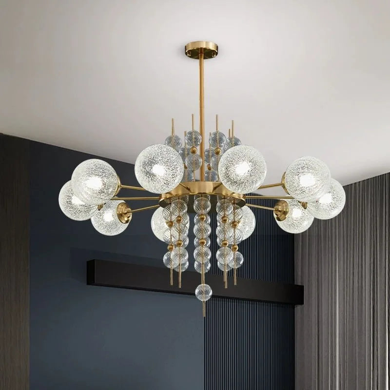 Hanglamp in gepolijst staal en goudkleurig glas voor woonkamer en keuken – Aurelice